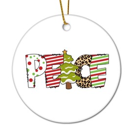 Peace Flat Circle Ceramic Ornaments for Christmas Tree Hanging Decoration Novelty Christmas Pendant Bauble Keepsake Holiday Souvenir New Year Xmas Gifts for Kids