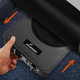 Pyle 8-Inch Low-Profile Amplified Subwoofer System - 600 Watt Compact Enclosed Active Underseat Car Audio Subwoofer with Built-In Amp, Powered Car Subwoofer w/ Low & High-Level Inputs - SBA8A