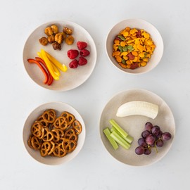 Grow Forward Wheat Straw Kids Plates and Bowls Sets - 8-Piece Unbreakable Dishwasher & Microwave Safe Plastic Plates for Kids - Reusable Non Toxic BPA-Free Dinnerware for Children - Sahara