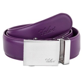 Falari Men Unisex Genuine Leather Ratchet Dress Belt Automatic Sliding Buckle (8170 - Plum, M - Fit from waist 28 to 34")
