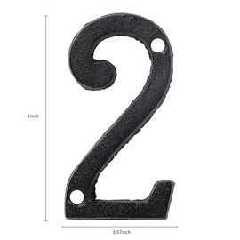 3 Inch Cast Iron House Numbers and Letters, Vintage Cast Iron Home Number Solid Metal Gate Mailbox Numbers, Matching Screws Included (Number 2)