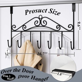 Youdepot Over The Door Hook Over Door Towel Rack Over Door Coat Rack Door Hanger Hook,Behind Back of Bathroom, Towel Hanger 2 Pieces 7 Hooks （Black ）