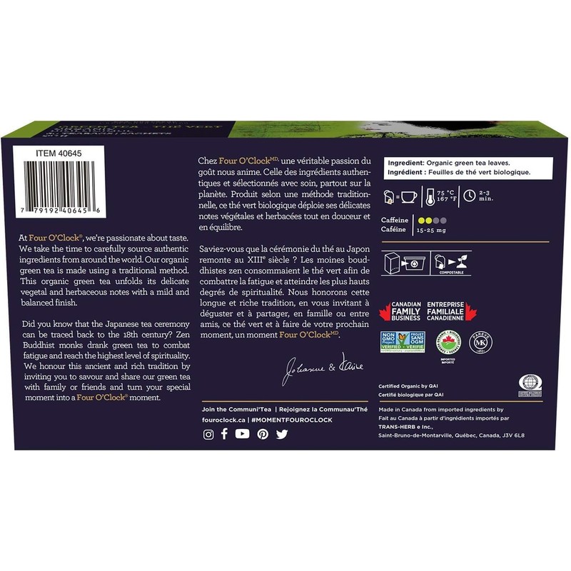 𝟫𝟢gr. Green Tea. 𝟨𝟢 Tea Bags. Оrgаniс. Fоur ০‘Clоck.