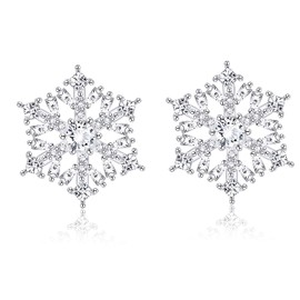 MILACOLATO Christmas Snowflake Earrings For Women Girls 925 Sterling Silver Snowflake Earrings 18K White Gold Plated Xmas Stud Earrings Christmas Earrings Jewellery, With Gift Box