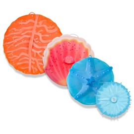 Charles Viancin - Coastal Silicone Lid for Food Storage - Set of 4 Lids - 11, 9, 8, and 6 Inch - Creates an Airtight Seal on Any Smooth Rim Surface