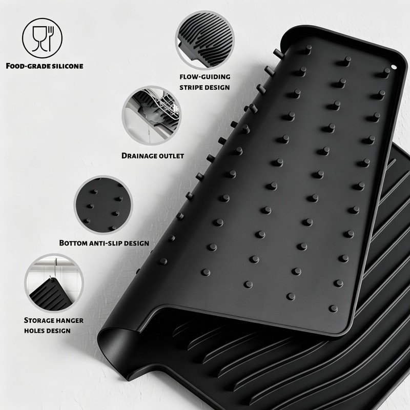 CIEO Silicone Dish Drying Mat for Kitchen Counter, Slope Fast