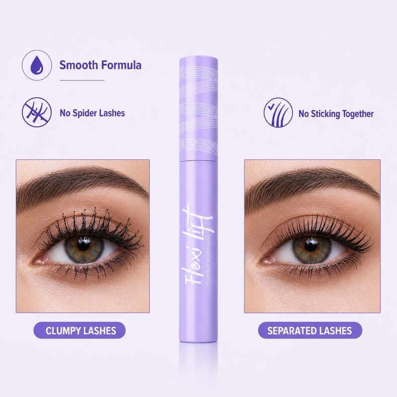 Lengthening & Curling Mascara|Tapered Cone Fiber Brush Creates Lash Extension