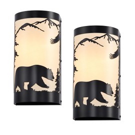 Sunnyin Wall Sconce Light,Bear Metal Cream Parchment Farmhouse Wall Sconces Set of Two,Rustic Black Matte Hallway Sconces Wall Lighting,Vintage Wall Mount Lamp,Wall Lights for Living Room,Bedroom