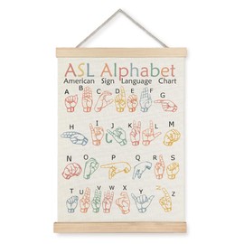 URLLUAE Asl Alphabet Poster Hanger Frame,Alphabet Posters for Classroom Wall,Sign Language Poster,Sign Language Book for Kids,Toddler Learning Posters for Nursery Kids Room,12x16 Inches
