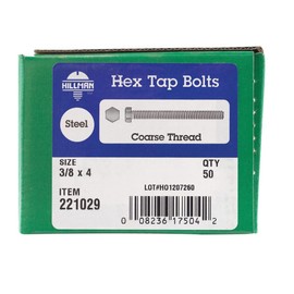 Hillman Hex Tap Bolts 3/8 " X 4 " Zinc Finish Zinc Finish 50 / Box