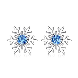 Bewenda Xmas Studs Earrings, 925 Sterling Silver Snowflake Stud Earrings for Women Her Girls, Lightweight Silver Christmas Snow Earrings with Blue Zirconia, Dainty Earrings Jewellery with Gift Box