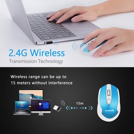 LeadsaiL Quiet Wireless Mouse 2.4 GHz 1600 DPI Optical Tracking, 6 Buttons Optical Computer Mouse, PC Mouse with USB Nano Receiver, Compatible with PC, Mac, Laptop - Light Blue