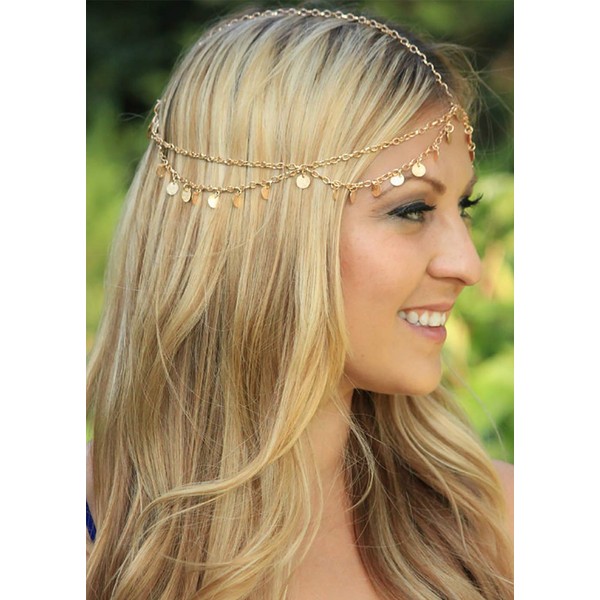 Denifery Bridal Boho Gold Head Chain Bridal Headpiece Bohemian Wedding Hair Accessories
