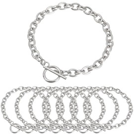 SUNNYCLUE 10Pcs Toggle Bracelets Stainless Steel Bracelet Chains Bulk Silver Metal Adjustable OT Charm Links Bangles Cable Chain with Toggles Clasps for Jewellery Making DIY Crafts Women Accessories