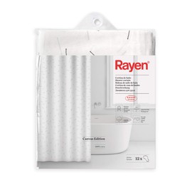 Rayen Bathroom Curtains, Shower Curtain or Bathtub, Waterproof, Canvas Made of 100% Cotton, Quick-Drying, Opaque, Metal Rings, Includes 12 Metal Hooks, 180 x 200 cm, White