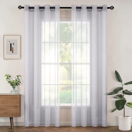 Woaboy Voile Curtains, Transparent Living Room with Eyelets, Eyelet Curtains, Bedroom Curtains, Loop Curtains, Modern, Set of 2, 140 x 225 cm (W x H), Grey