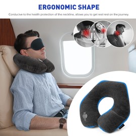 Rewondah Inflatable Travel Pillow, Inflatable Neck Pillow for Traveling Airplane, Travel Pillow with Soft Velour Washable Cover, U Shape Blow Up Neck Pillow for Airplanes Train Car Travel