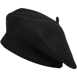 SARIMON Wool French Beret Hat for Men and Women in Plain Colours (Black)