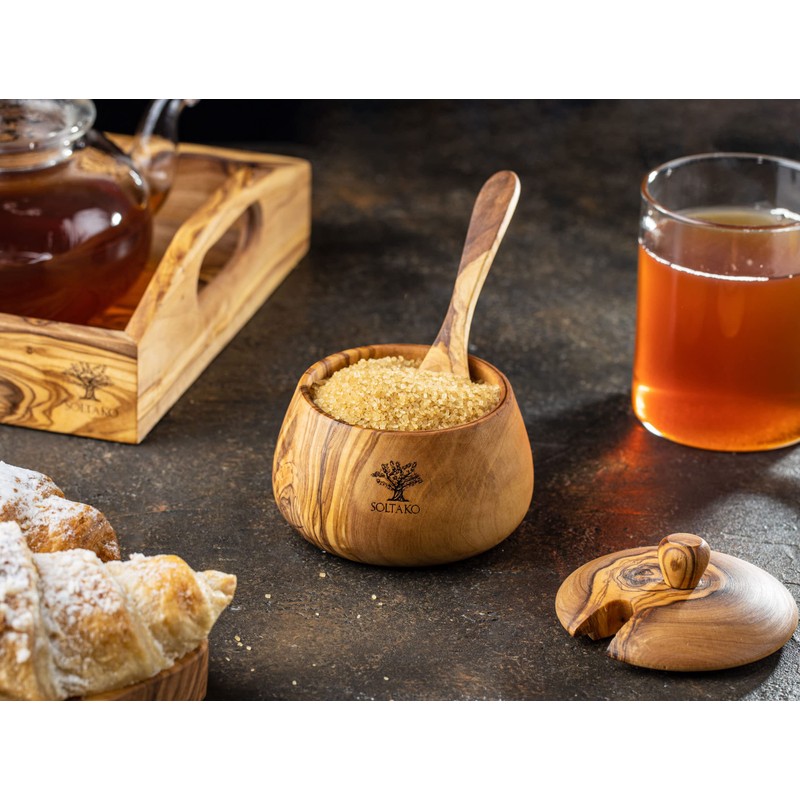 Olive Wood Salt & Sugar Bowl "Spicery" Set of 2