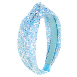 YARIEW Sequin Knotted Headband for Women Sparkle Wide Headband Knot Hair Bands Accessories Cute Little Girl Headbands Princess Headband Glitter Girls Hair Accessories (Blue)