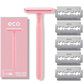 Maquinilla de afeitar de seguridad de doble filo de aleación de metal ecológica para mujeres + 5 recambios de cuchillas de afeitar de seguridad de doble filo, maquinilla de afeitar reutilizable para