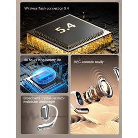 Intelligent Touch Screen Open Bluetooth Earphones, Over The Ear Earbuds, Wireless Open Ear Earbuds Bluetooth 5.4, Open Ear Headphones with LCD Display, IPX5 Waterproof for Sport Running (Black)