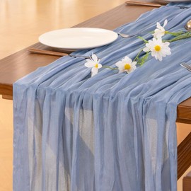 Socomi Socomi 10pcs Dusty Blue Summer Cheesecloth Table Runner Boho Rustic Gauze 120 inch 10FT Cheese Cloth Runner for Wedding Party Baby Shower Birthday Home Decor Holiday Decorations