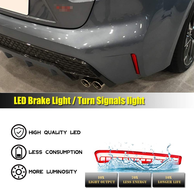 KENRTIR 2pcs Red Lens LED Brake Sequential Turn Signal Tail
