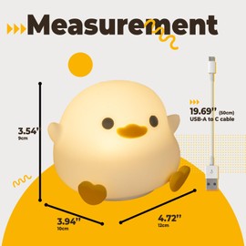 B BENEHORTI Adorable LED Squishy Animal Night Light - 2 Level Dimmable Nursery Lamp for Kids, Rechargeable Touch Lamp, Cute Dorm Decor - Perfect Baby Boys Girls Gift (Pea Duck)