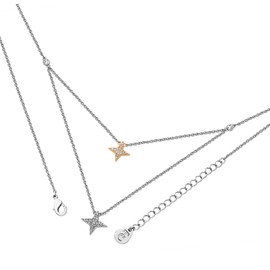 Tipperary Crystal Necklace, Silver Double Floating Pave Star Necklace for Women & Girls – Luxury Irish Jewellery