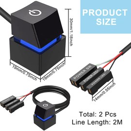 Xiatiaosann 2 Pcs Desktop Computer Power Switch, PC Power Switch External Remote Start PC Motherboard Power ON/Off Switch Button with LED Light, for Easy External Remote Start PC Motherboard(Black)