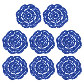 uxcell Crochet Doilies, 8Pcs 4" Cotton Woven Fabric Coasters, Lace Round Handmade Coasters with Floral Pattern for Wedding Party Decoration (Bright Blue)