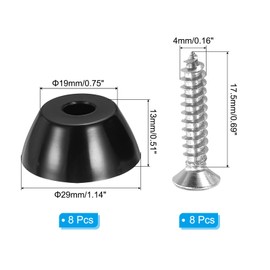 PATIKIL Cutting Board Feet, 8 Pack Round Rubber Feet Bumpers Non Slip Bumper Pads with Stainless Steel Screws for Furniture Chairs Desks Electronics (0.17" Wx0.52 H)