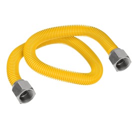 Flextron FTGC-YC38-18 16" Flexible Epoxy Coated Gas Line Connector with 1/2" Outer Diameter and Nut Fittings, Yellow/Stainless Steel