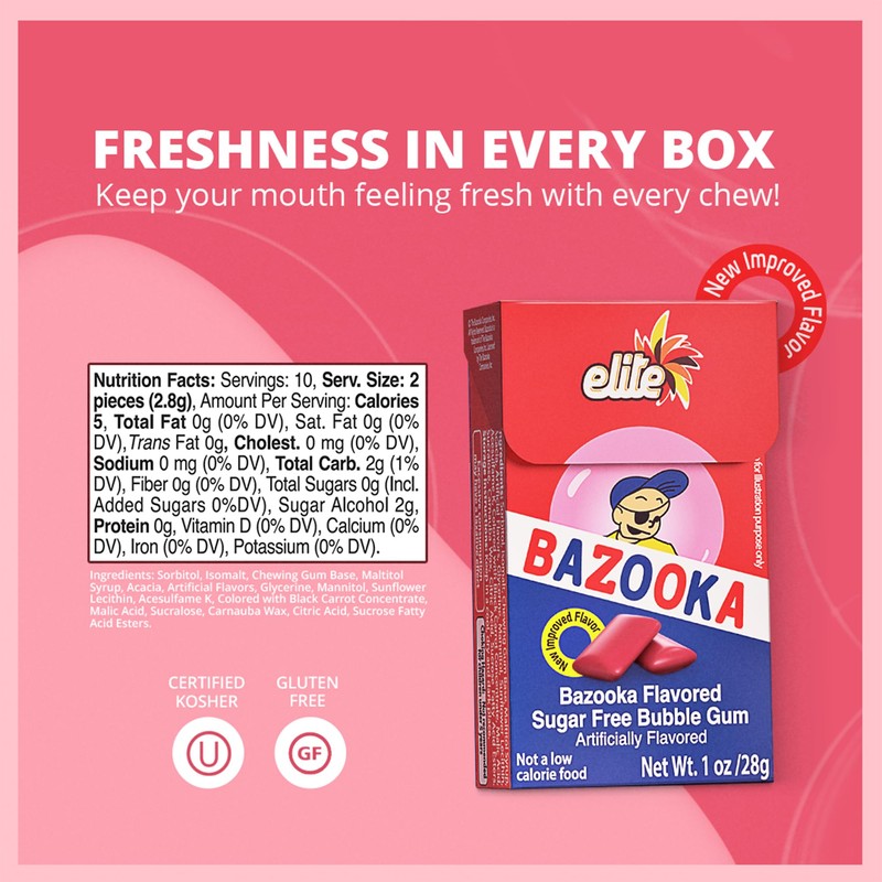 Elite Must Sugar Free Gum Classic Flavor Bazooka, 1oz (16