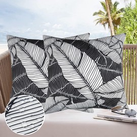 JASEN Black and White Outdoor Pillow Covers, Floral Outdoor Pillow Covers 18x18 Set of 2, Double-Sided Decorative Tropical Outdoor Pillow Covers for Patio Furniture Porch