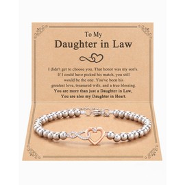 POWWA Daughter in Law Gifts, Christmas Xmas Stocking Fillers Ladies Birthday Gifts Present Infinity Bracelet Cards for Women Her