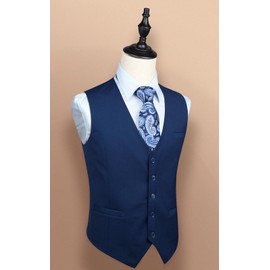 HISDERN Chaleco de traje para hombre con 3 bolsillos para traje o esmoquin, Azul marino 1 , X-Small