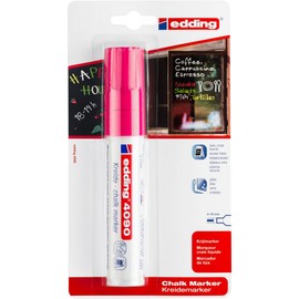 edding 4090 chalk marker - neon-pink - 1 chalk pen - chisel nib 4-15 mm - broad-nib wet wipe pen for chalkboards, windows, glass, mirrors - liquid chalk marker pen for opaque coverage