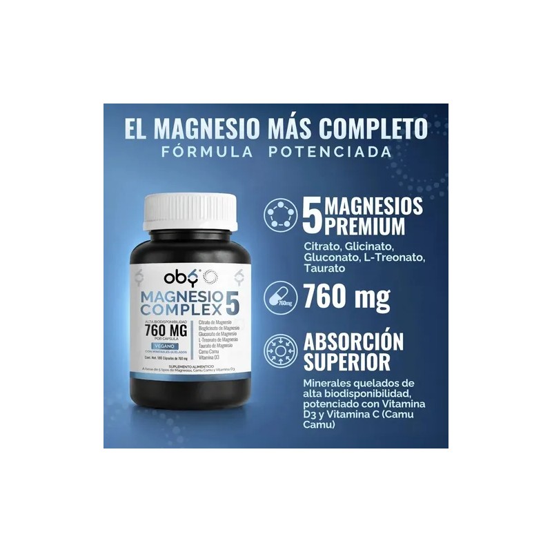Magnesio Quelado 5 Formas Energía Sueño Estrés 60 Caps