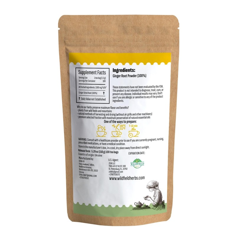100 Ginger Tea Bags Ginger Root Tea Dry Dried Herb