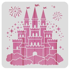 BENECREAT Castle Plastic Painting Stencil, 12x12 Star Firework Pattern Craft Template DIY Art Craft Stencil for Scrabooking Card Wood Paper Wall Decoration