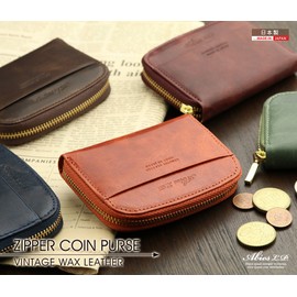 ABIES L.P. Vintage Wax Leather, Genuine Leather, Round Zipper Coin Purse, Made in Japan, dark brown