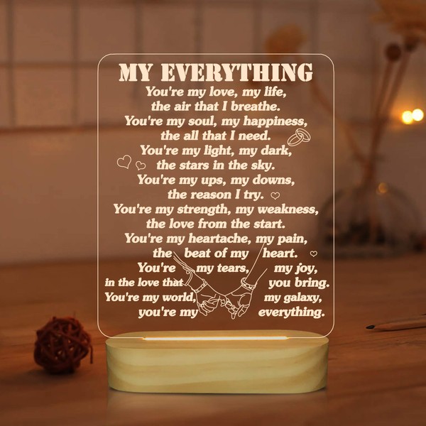 3D Illusion Lamp I Love You Night Light You are My Everything Gifts for Wife Husband Anniverysary Birthday Valentines Day