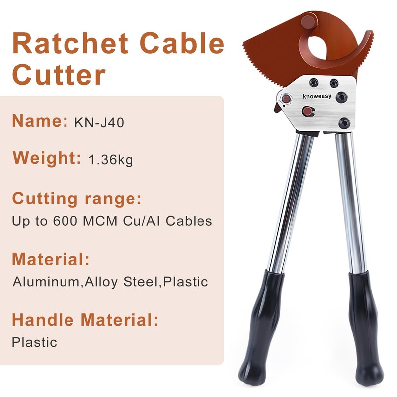 Knoweasy Heavy-Duty Ratcheting Cable Cutters: Efficient J40 Wire Cutter for