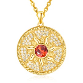 AENEAS 14K Gold Plated Sun Necklace for Women 925 Sterling Silver Birthstone Sun Coin Necklace Sun Jewelry Gifts for Women Girls, Sterling Silver, No Gemstone