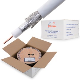 Cables Direct Online RG6 Coaxial Cable Dual Shield Bulk, 18 Gauge Copper Clad Steel (CCS) Conductor, Aluminum Braid, PVC Jacket, Reel Box, 1000ft, White