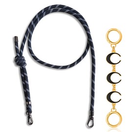 Purse Straps Replacement Crossbody, Paracord Rope Hand Woven Purse Strap with Gold Bag Extender Chain for Long Champ Mini Handbag Adjustable Bag Shoulder Strap for Women,Teens（Black