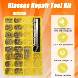 Glasses Repair Kit 1000 PCS Spectacles Repair Kit with Screws Nuts Tweezers Glasses Screws Screwdriver for Sunglasses Watch Clock Spectacle Electronics Phone Camera