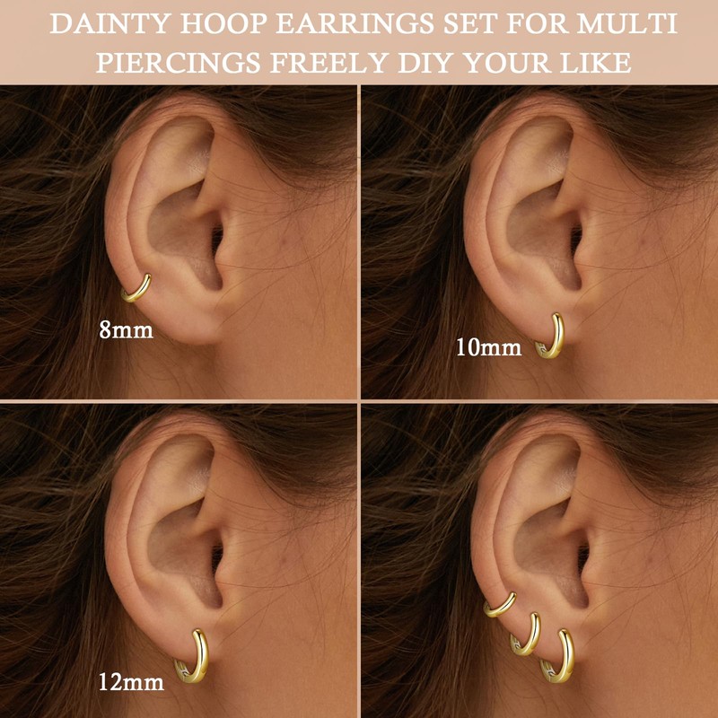 ankbrats 3 Pairs Sterling Silver Hoop Earrings for Women, Gold